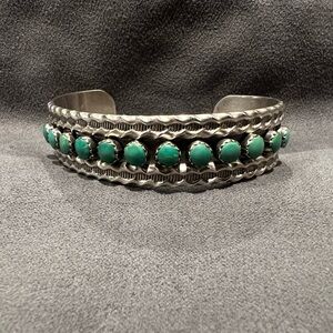 ** SOLD** Vintage Zuni Stamped Sterling & Natural Turquoise Cuff Bracelet
